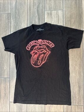 The Rolling Stones Black Tee with Red Neon Tongue. Size Medium